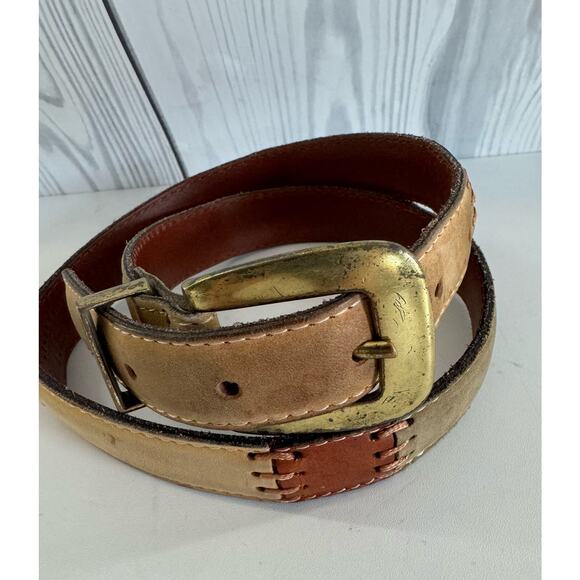 Vintage Y2K 90s Fossil Leather Patchwork Belt Brass Buckle Size Small - Picture 1 of 7